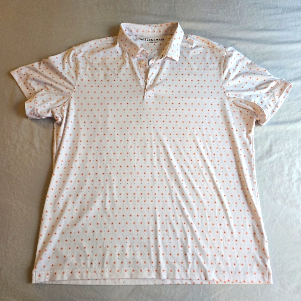 Mizzen + Main Versa Polo Classic Fit sz L White Tea Rose Floral Print